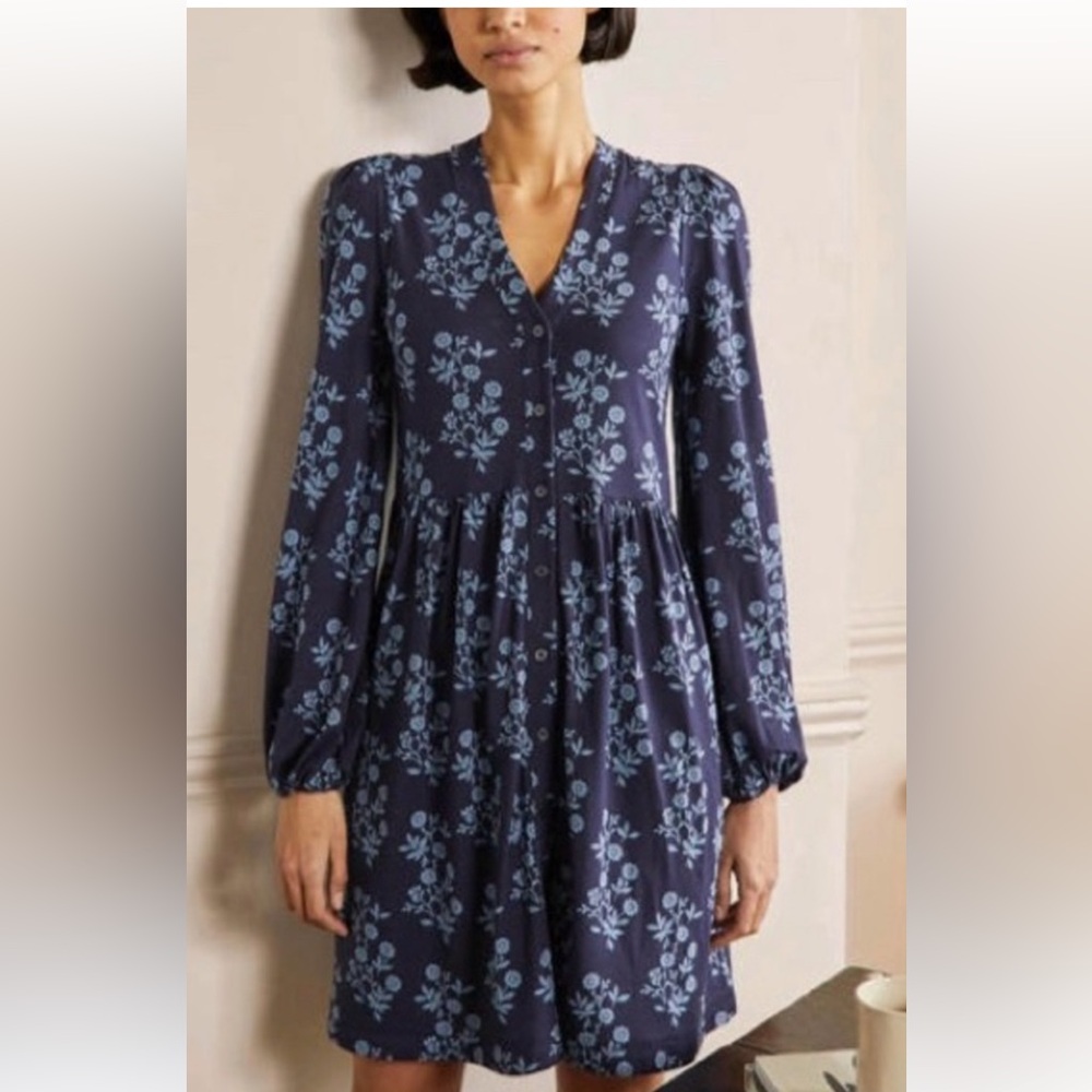Boden Women's Blue Floral Front Button Dress Size 6